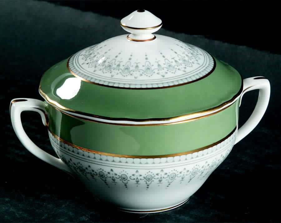 Regency Green and Gray (Newer) Sugar Bowl & Lid by Royal Worcester-1