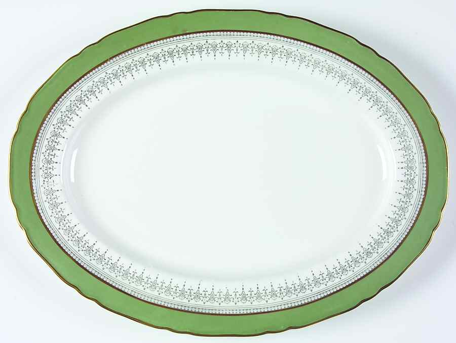 Regency Green and Gray (Newer) 13" Oval Serving Platter by Royal Worcester-1