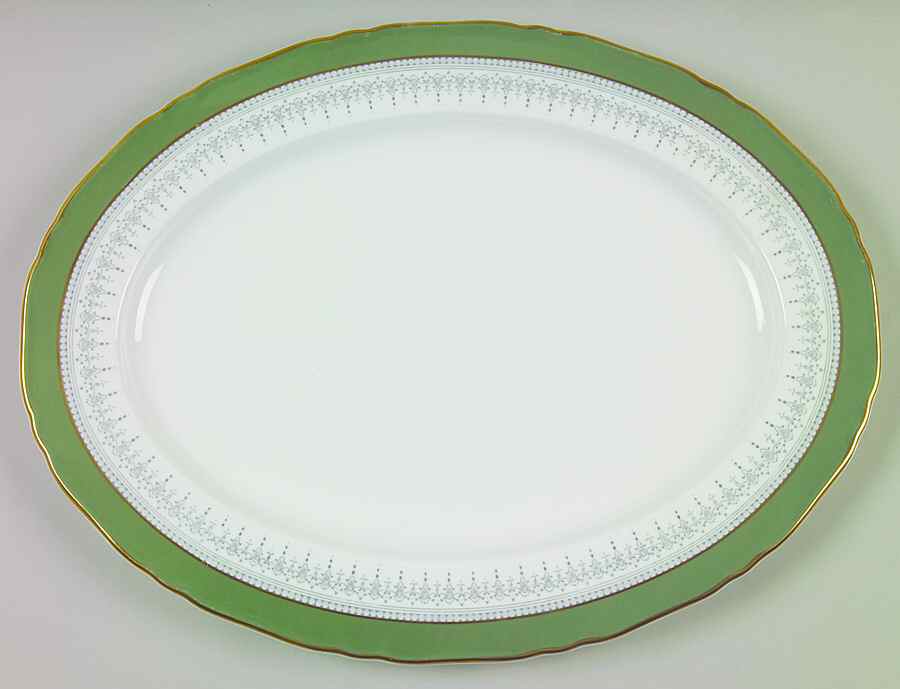 Regency Green and Gray (Newer) 15" Oval Serving Platter by Royal Worcester-1