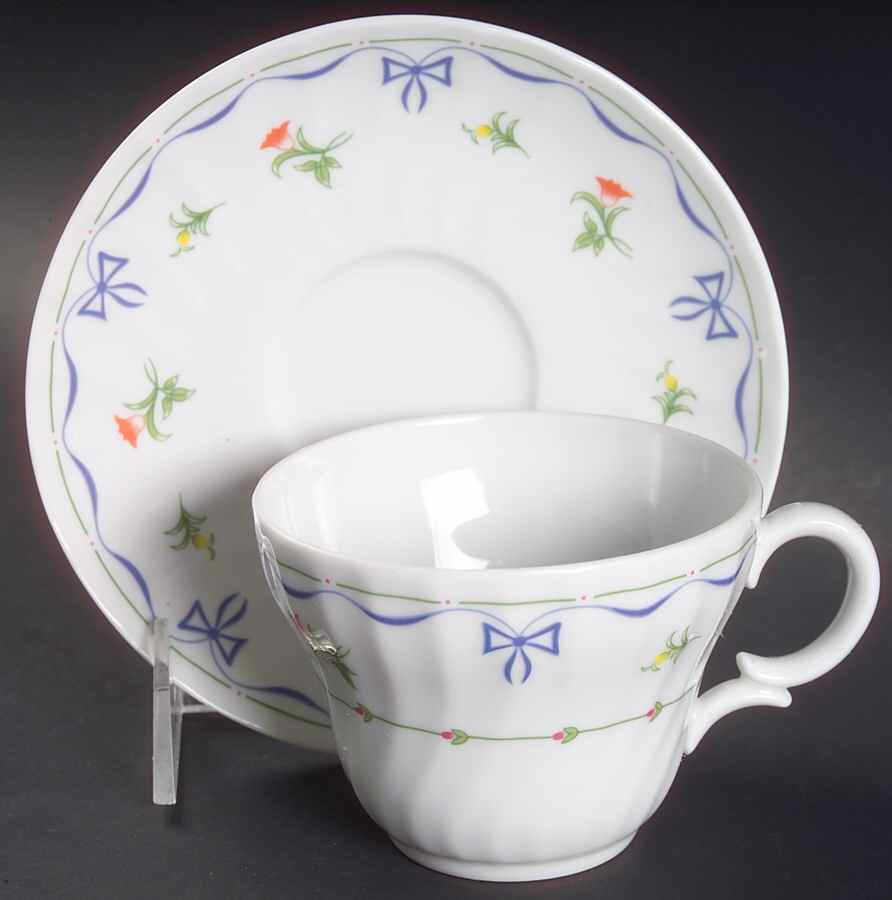 Ribbons & Bows Flat Cup & Saucer Set by Royal Worcester-1