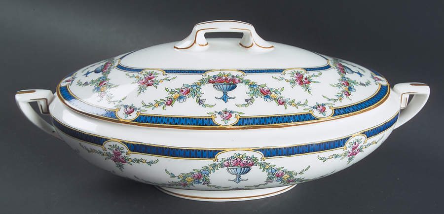 Rosemary Dark Blue White Oval Covered Vegetable by Royal Worcester-1