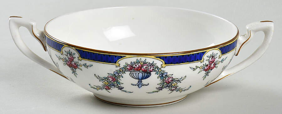 Rosemary Dark Blue White Flat Cream Soup Bowl by Royal Worcester-1