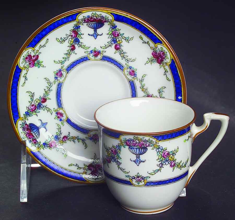 Rosemary Dark Blue White Footed Demitasse Cup & Saucer Set by Royal Worcester-1