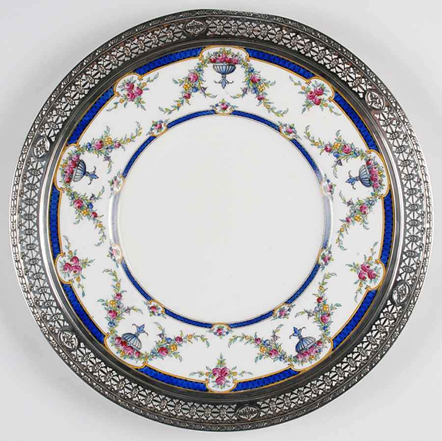Rosemary Dark Blue White Sterling Rim Dinner Plate by Royal Worcester-1