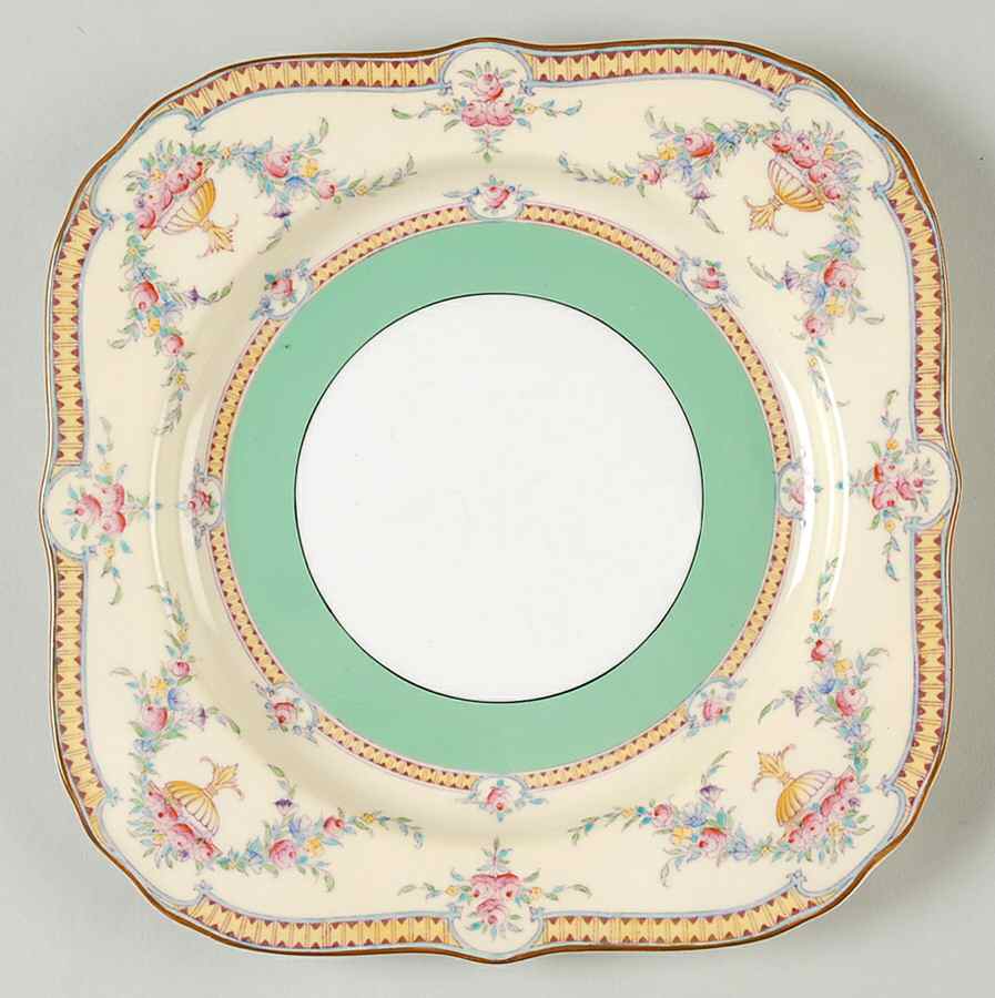 Rosemary Yellow Green Band Square Salad Plate by Royal Worcester-1