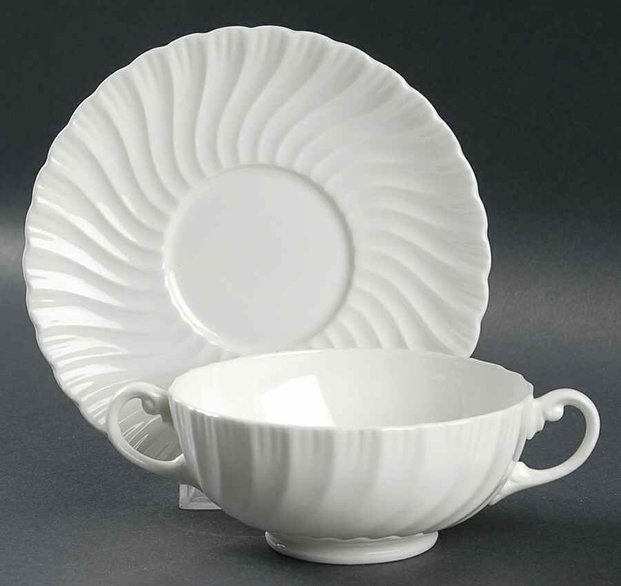 Snowflake Footed Cream Soup Bowl & Saucer Set by Royal Worcester-1