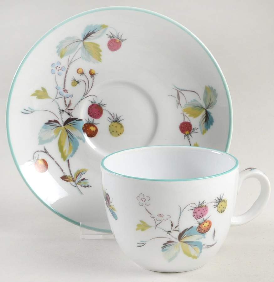 Strawberry Fair (Oven To Table, Bluetrim) Flat Cup & Saucer Set by Royal Worcester-1