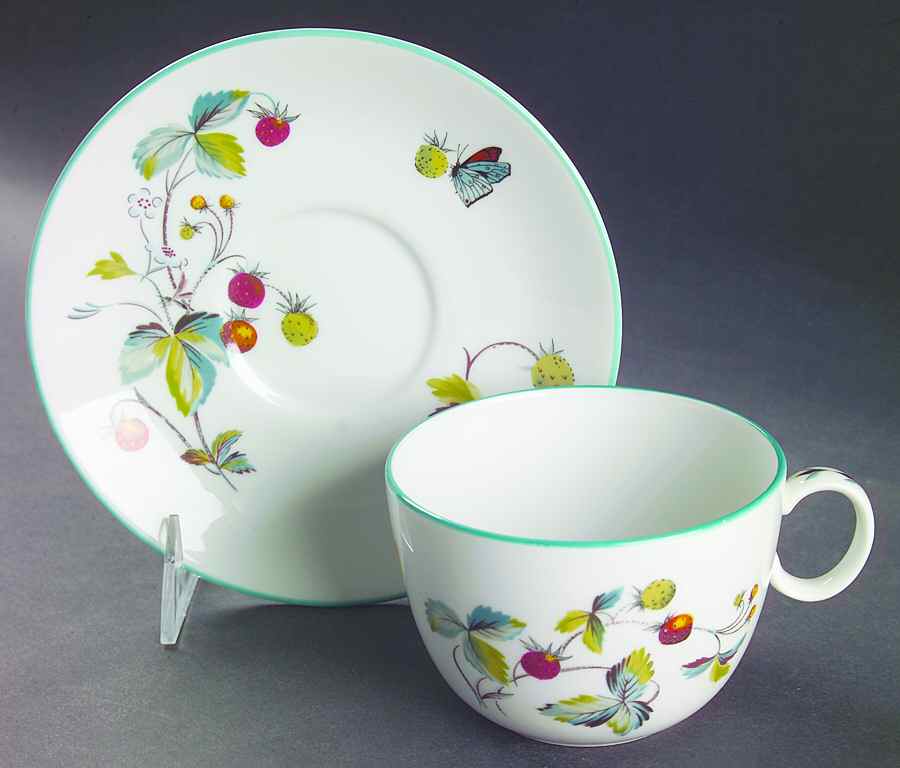 Strawberry Fair (Oven To Table, Bluetrim) Oversized Cup & Saucer Set by Royal Worcester-1