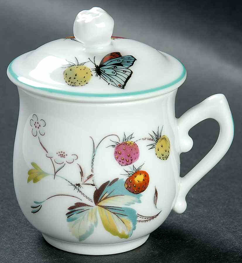 Strawberry Fair (Oven To Table, Bluetrim) Pot de Creme (2 Pc)-Lid & Base by Royal Worcester-1