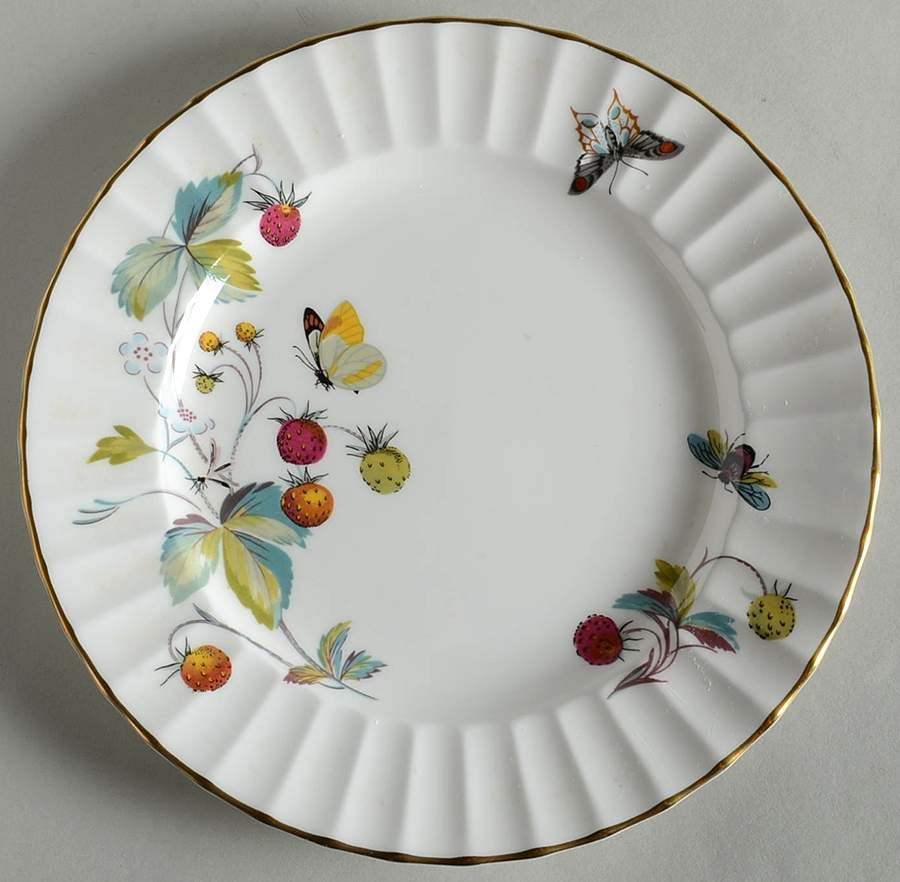 Strawberry Fair (Bone, Rim, Fluted, Gold) Salad Plate by Royal Worcester-1
