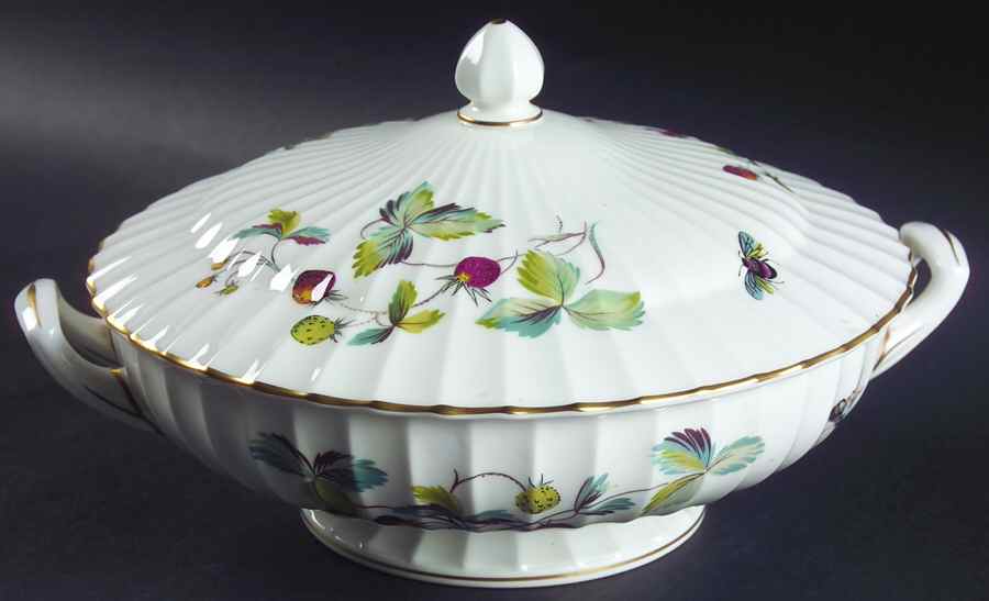 Strawberry Fair (Bone, Rim, Fluted, Gold) Round Covered Vegetable by Royal Worcester-1