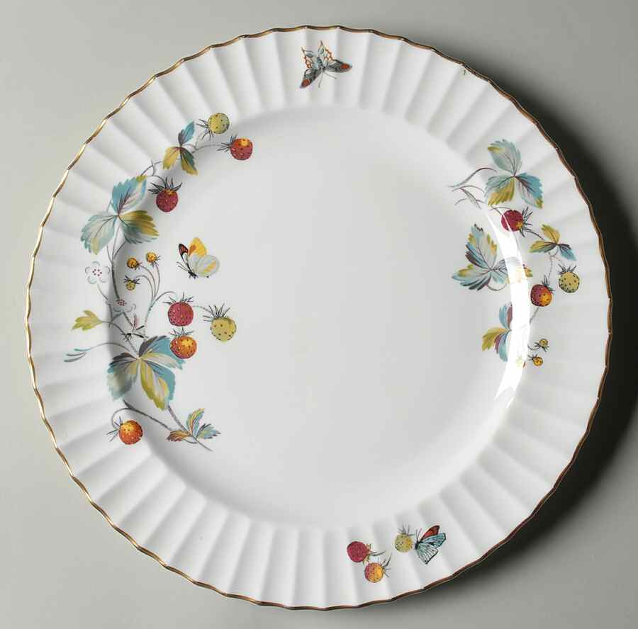 Strawberry Fair (Bone, Rim, Fluted, Gold) 12" Chop Plate (Round Platter) by Royal Worcester-1