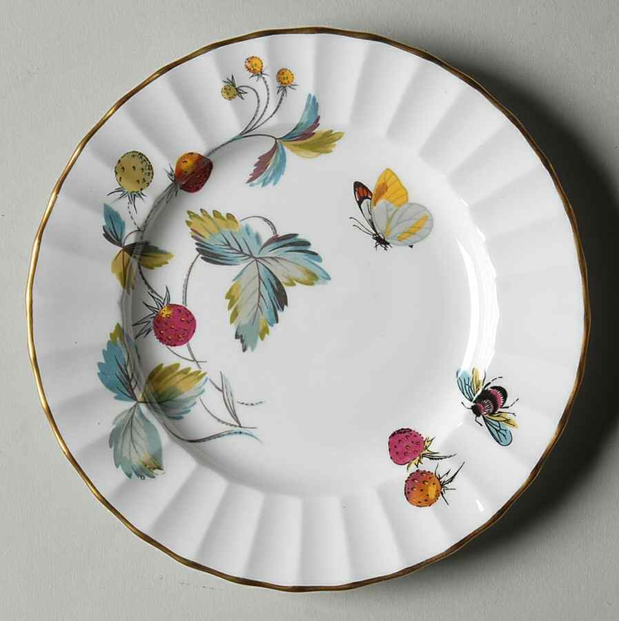 Strawberry Fair (Bone, Rim, Fluted, Gold) Bread & Butter Plate by Royal Worcester-1