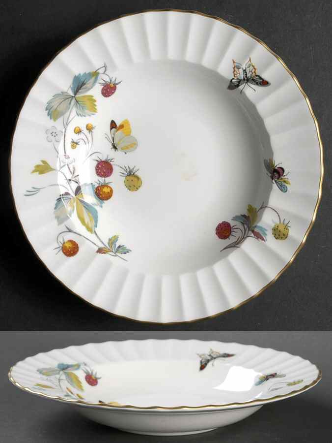 Strawberry Fair (Bone, Rim, Fluted, Gold) Rim Soup Bowl by Royal Worcester-1
