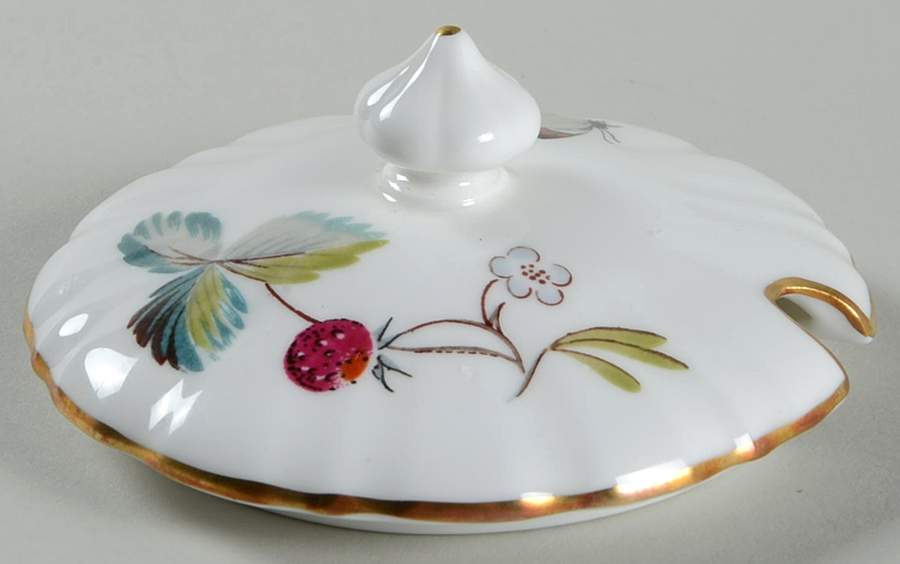 Strawberry Fair (Bone, Rim, Fluted, Gold) Jam/Jelly w/Attached Underplate No Lid by Royal Worcester-1