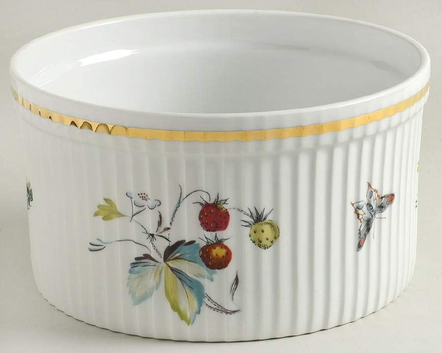 Strawberry Fair (Bone, Rim, Fluted, Gold) 6" Souffle by Royal Worcester-1