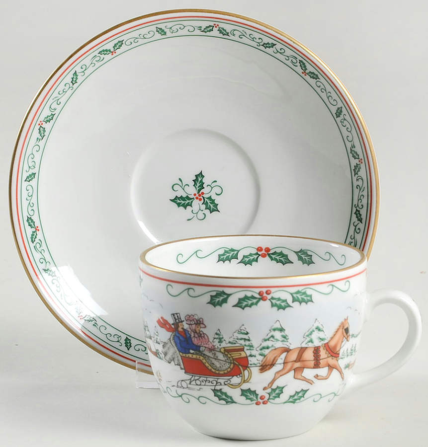 Village Christmas Flat Cup & Saucer Set by Royal Worcester-1