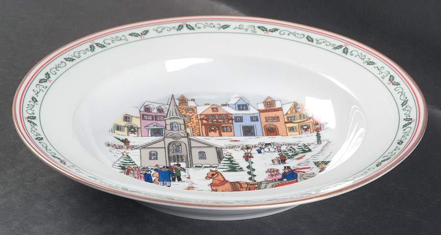 Village Christmas Large Rim Soup Bowl by Royal Worcester-1