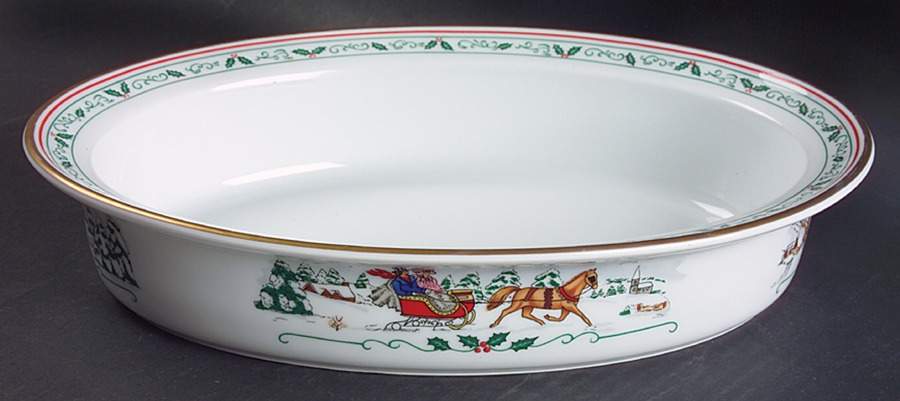 Village Christmas 11" Oval Pie Baker by Royal Worcester-1