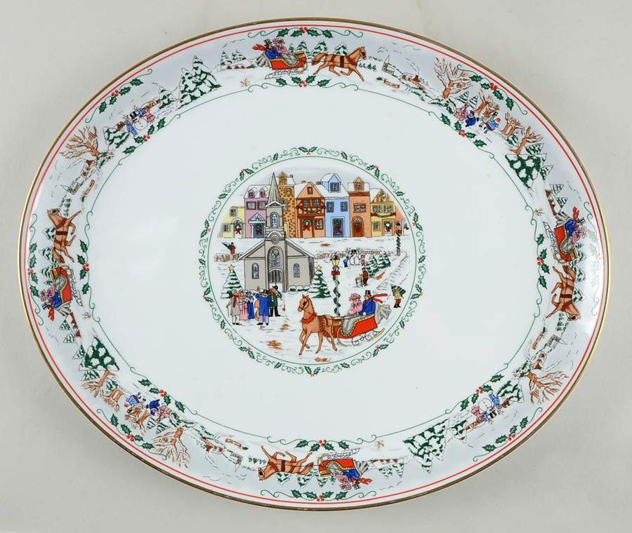 Village Christmas 15" Oval Serving Platter by Royal Worcester-1