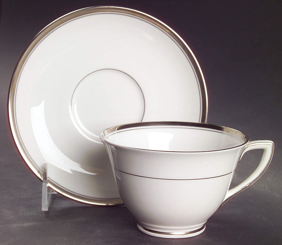 Viceroy (Platinum Trim) Footed Cup & Saucer Set by Royal Worcester-1