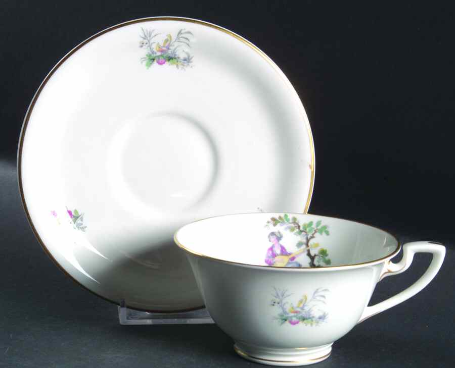 Watteau Footed Cup & Saucer Set by Royal Worcester-1