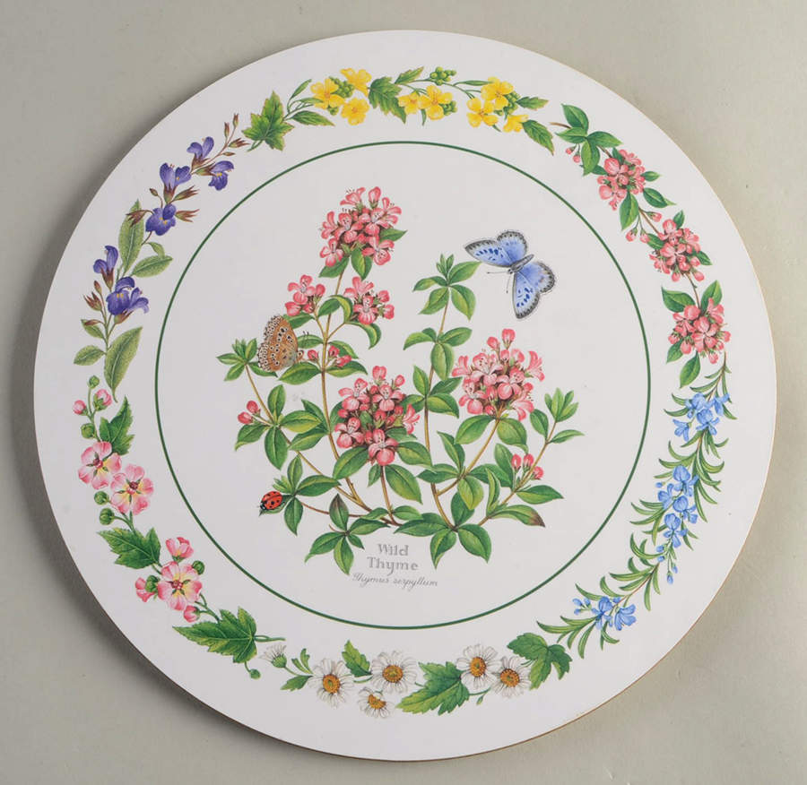 Worcester Herbs (Green Trim) Round Wood Trivet by Royal Worcester-1