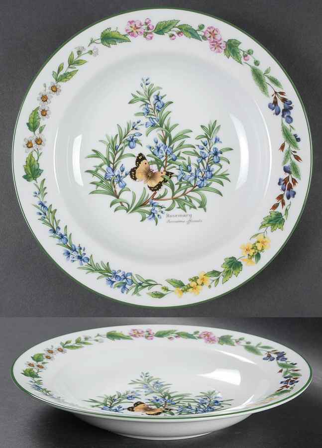 Worcester Herbs (Green Trim) Large Rim Soup Bowl by Royal Worcester-1