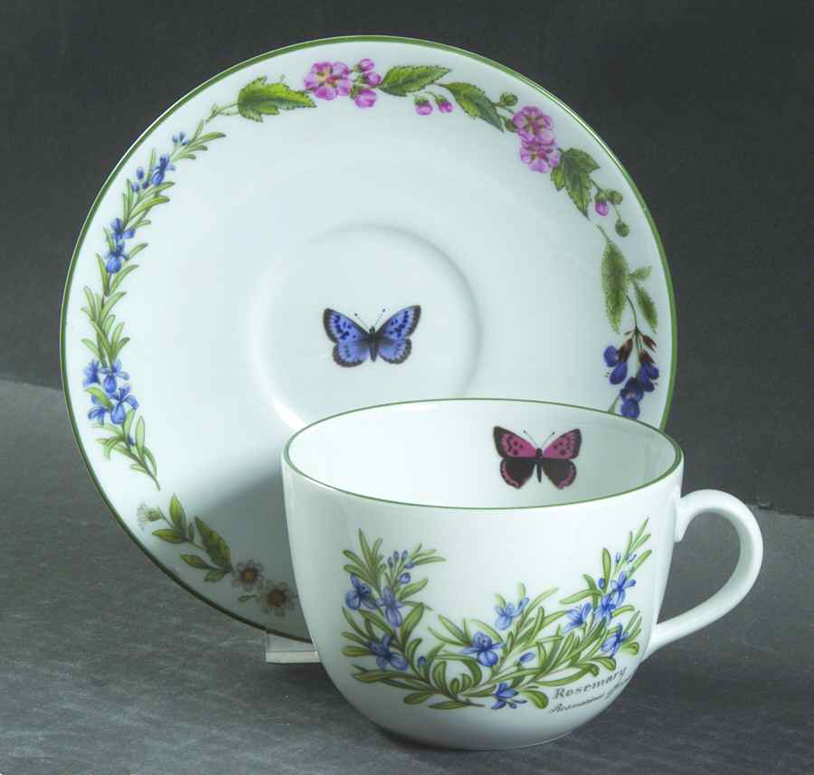 Worcester Herbs (Green Trim) Breakfast Cup & Saucer Set by Royal Worcester-1