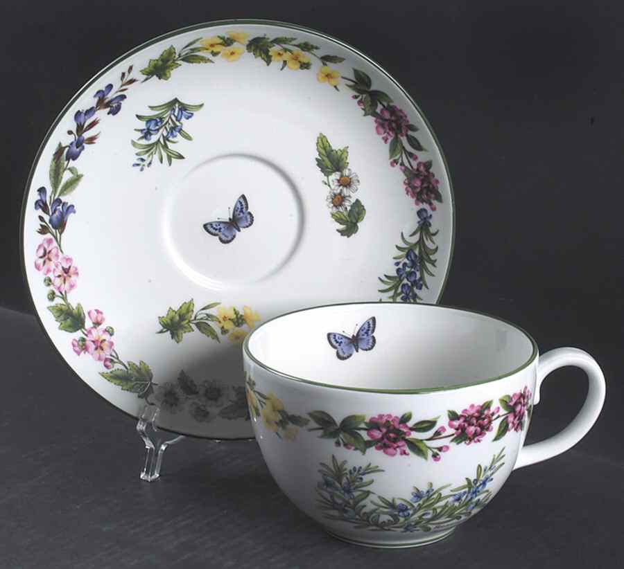 Worcester Herbs (Green Trim) Jumbo Cup & Saucer Set by Royal Worcester-1