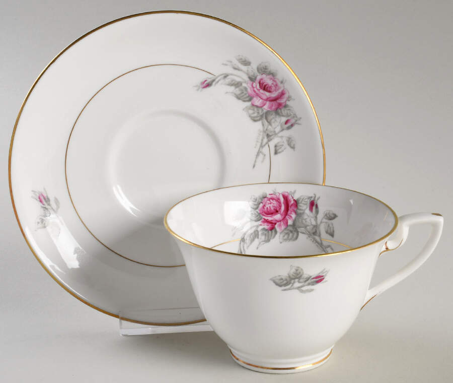 Worcester Rose (Dark Pink Rose) Footed Cup & Saucer Set by Royal Worcester-1