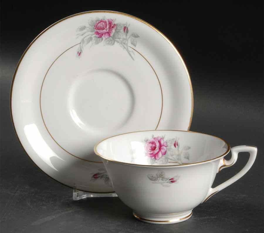 Worcester Rose (Dark Pink Rose) Footed Cup & Saucer Set by Royal Worcester-1