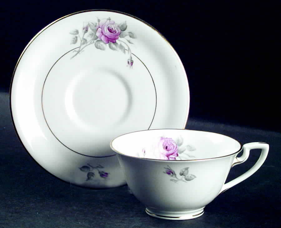Worcester Rose (Dark Pink Purple Rose) Footed Cup & Saucer Set by Royal Worcester-1