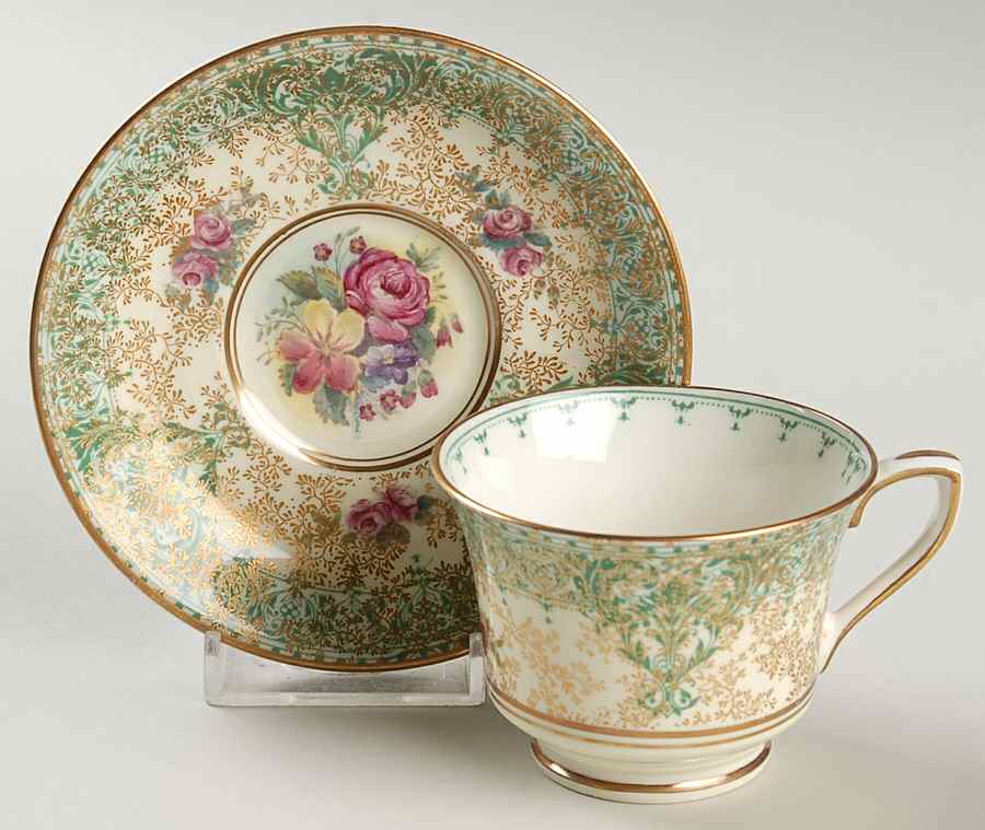 Z277 Green Footed Demitasse Cup & Saucer Set by Royal Worcester-1