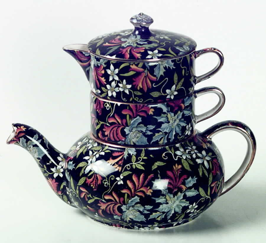Fireglow (Black Background) Mini Teapot Stacking Set (Creamer, Sugar) by Royal Winton-1