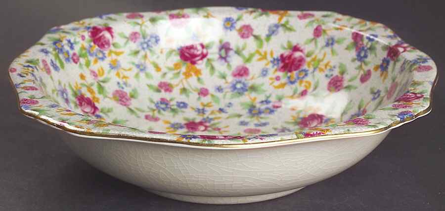 Old Cottage Chintz (Pre 1960, Cream) 8" Square Vegetable Bowl by Royal Winton-1