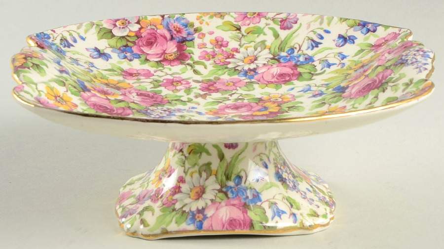 Summertime (Pre 1960, Cream Background, Gold Trim) Round Compote (Height X Width) by Royal Winton-1