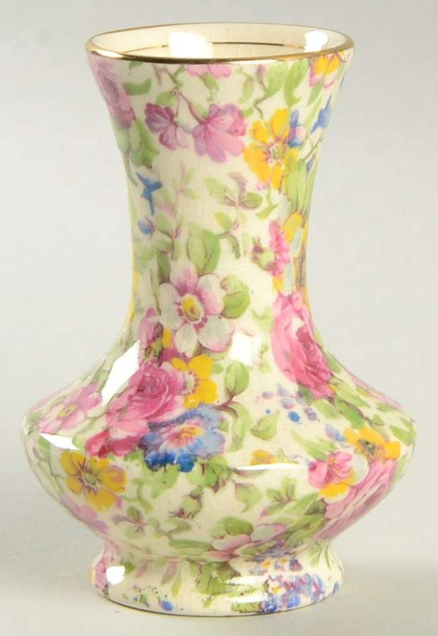 Summertime (Pre 1960, Cream Background, Gold Trim) 3" Bud Vase by Royal Winton-1