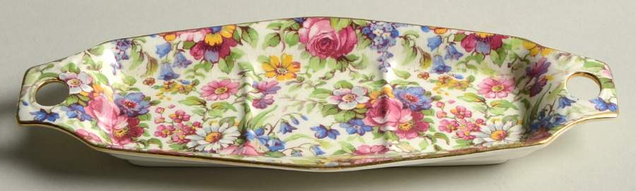 Summertime (Pre 1960, Cream Background, Gold Trim) Fife Cruet Set, Tray Only by Royal Winton-1