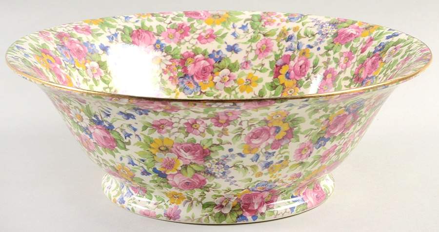 Summertime (Pre 1960, Cream Background, Gold Trim) 9" Round Vegetable Bowl by Royal Winton-1