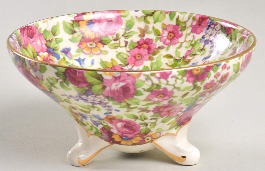 Summertime (Pre 1960, Cream Background, Gold Trim) Ventnor Shape Open Sugar Bowl by Royal Winton-1