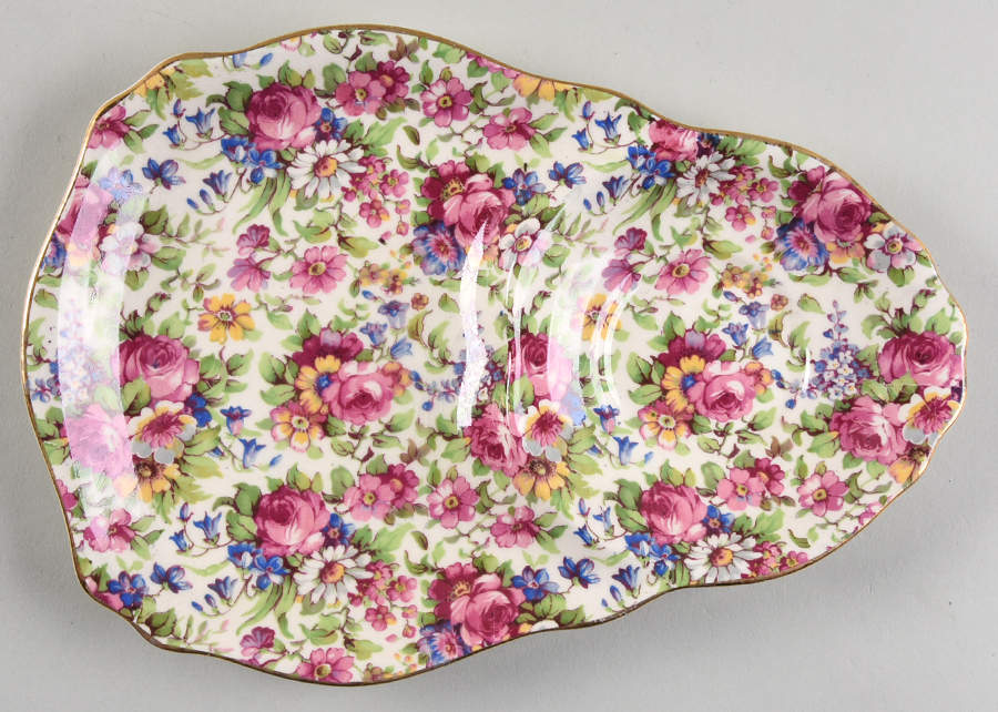 Summertime (Pre 1960, Cream Background, Gold Trim) Plate for Dessert Plate & Cup Set by Royal Winton-1