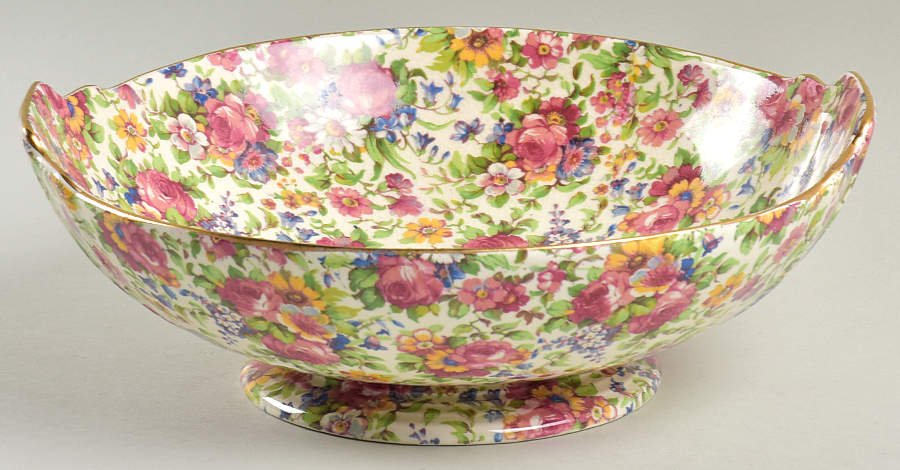 Summertime (Pre 1960, Cream Background, Gold Trim) 9" Salad Serving Bowl by Royal Winton-1