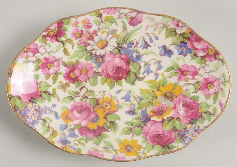 Summertime (Pre 1960, Cream Background, Gold Trim) Stand for Mint Boat by Royal Winton-1