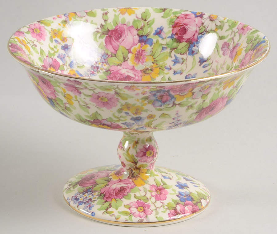 Summertime (Pre 1960, Cream Background, Gold Trim) Round Compote (Height X Width) by Royal Winton-1