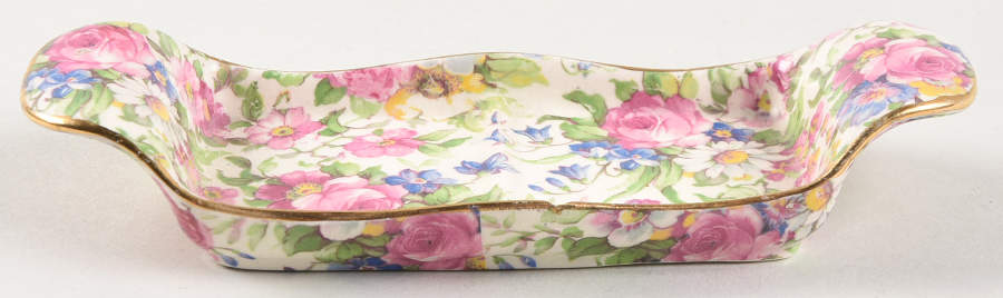 Summertime (Pre 1960, Cream Background, Gold Trim) Tray for Acme Salt & Pepper by Royal Winton-1
