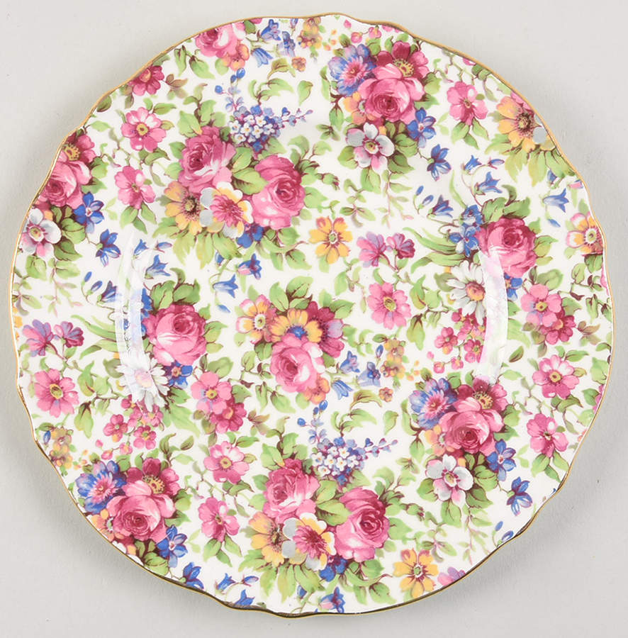 Summertime (Pre 1960, Cream Background, Gold Trim) Dessert/Pie Plate by Royal Winton-1