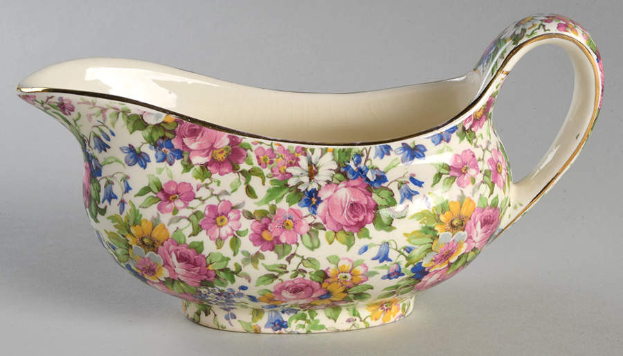 Summertime (Pre 1960, Cream Background, Gold Trim) Gravy Boat by Royal Winton-1