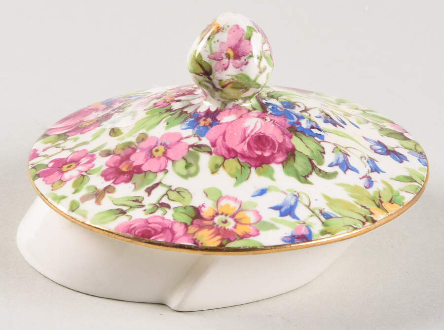 Summertime (Pre 1960, Cream Background, Gold Trim) Lid for 4 Cup Albans Teapot by Royal Winton-1