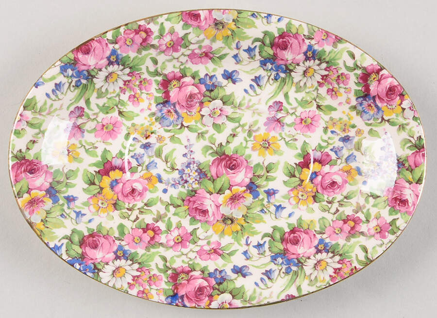 Summertime (Pre 1960, Cream Background, Gold Trim) Underplate for Gravy Boat by Royal Winton-1